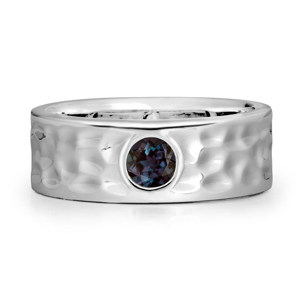 Hammered Wide Band Bezel Alexandrite Ring - LUO Jewelry #metal_sterling silver