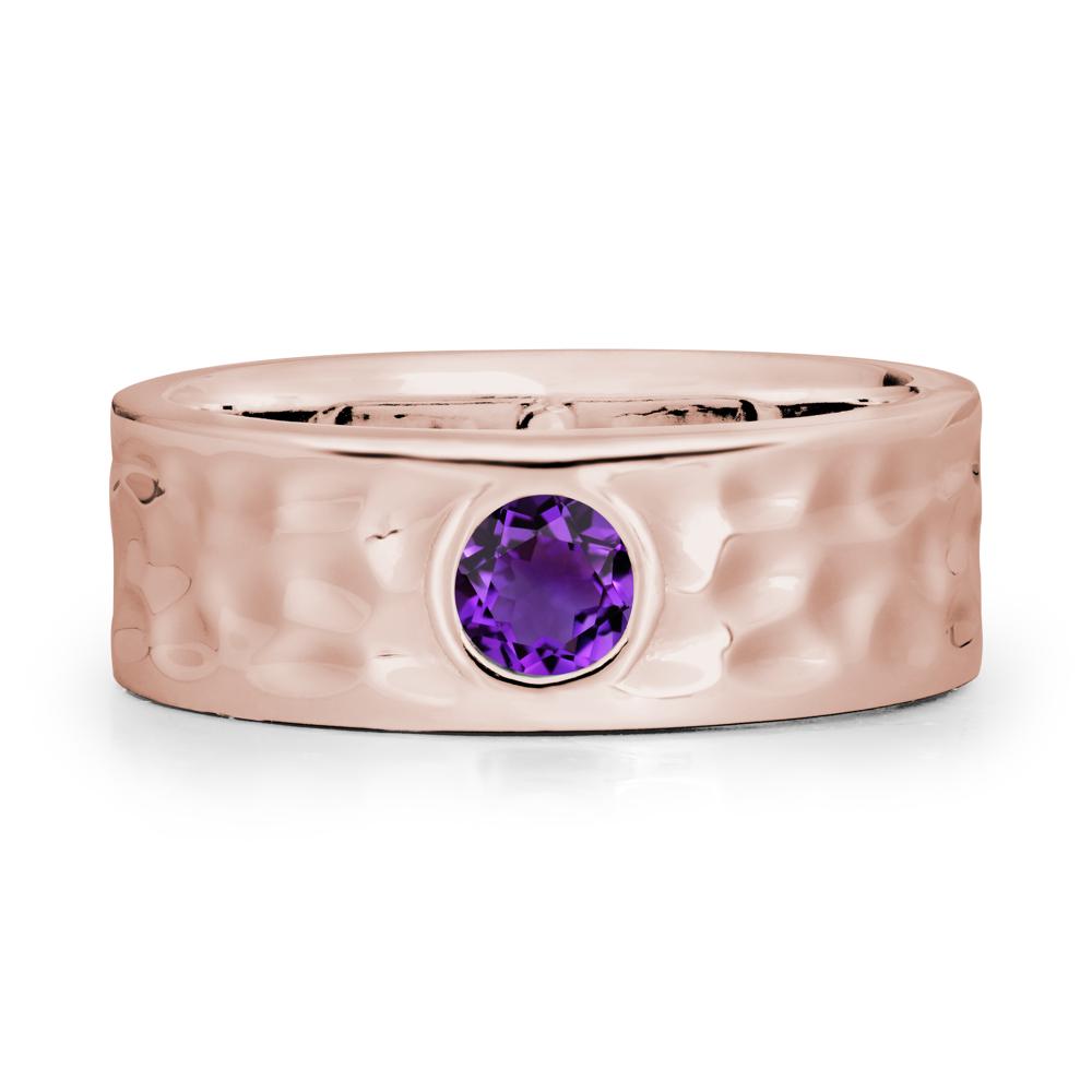 Rustic Hammered Wide Band Amethyst Ring - LUO Jewelry #metal_14k rose gold
