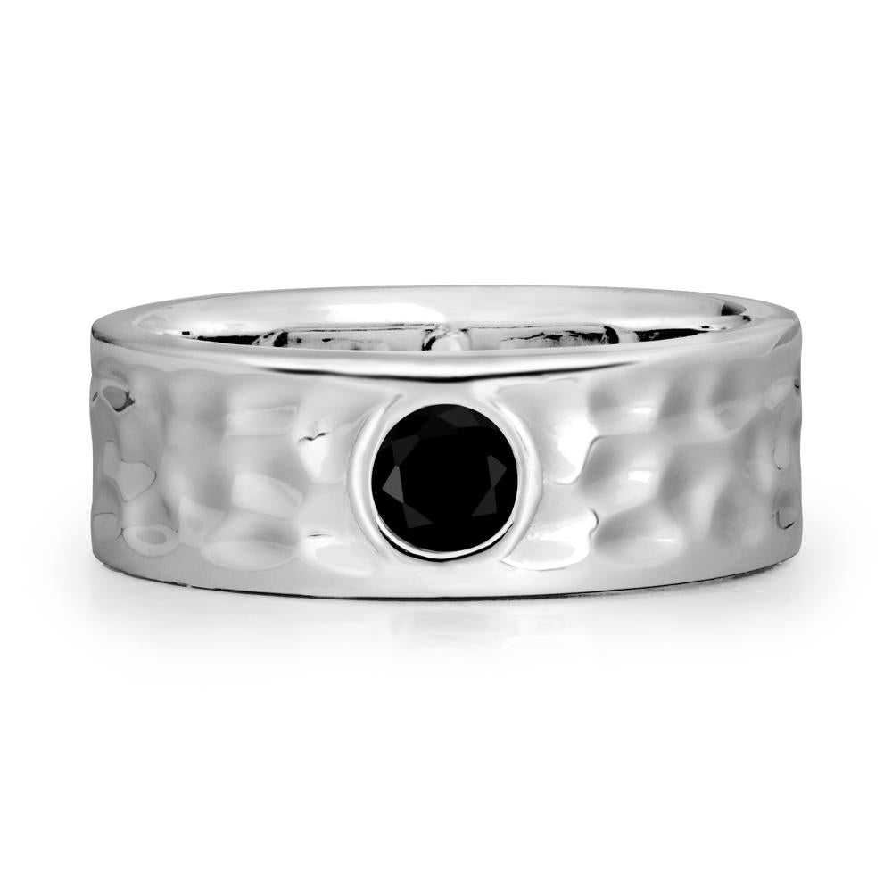 Men Wide Band Hammered Black Spinel Ring - LUO Jewelry #metal_14k white gold