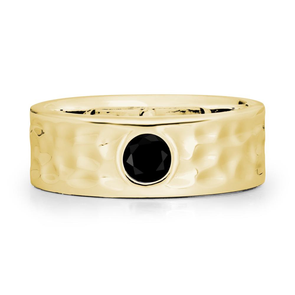 Men Wide Band Hammered Black Spinel Ring - LUO Jewelry #metal_18k yellow gold