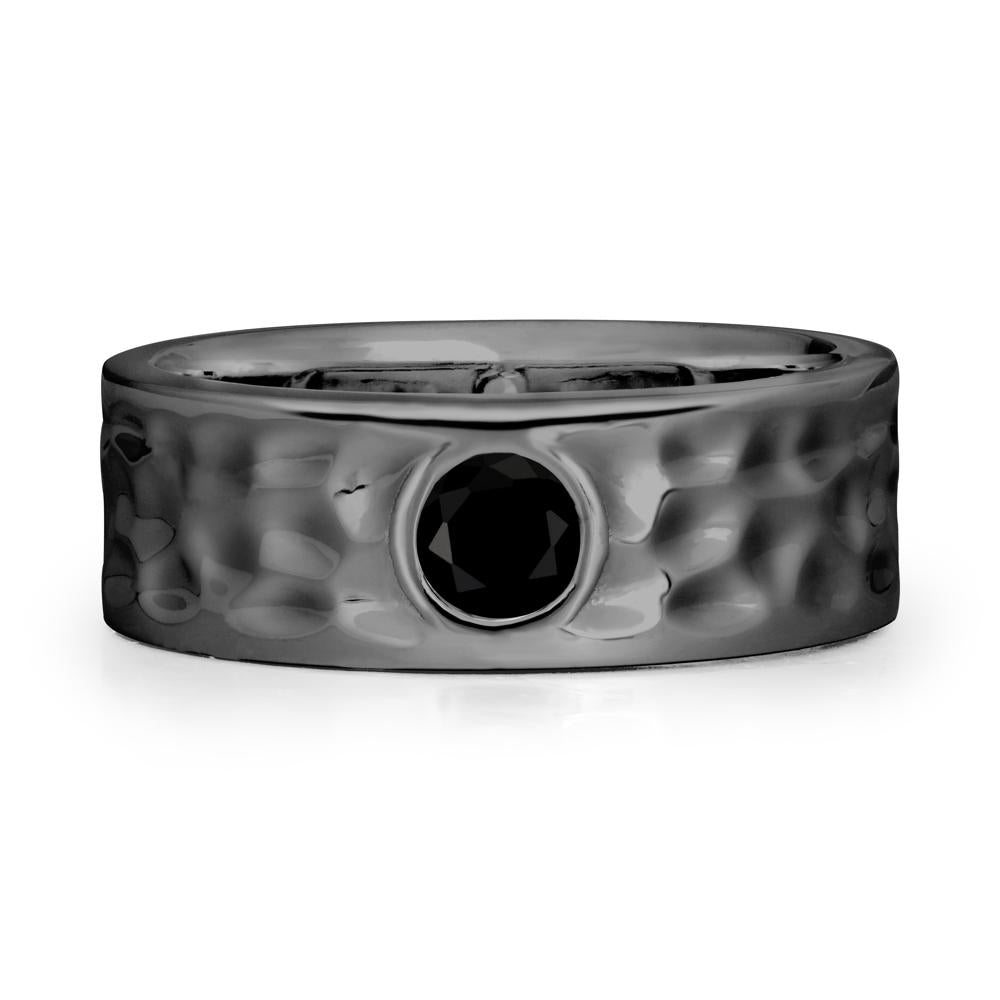 Men Wide Band Hammered Black Spinel Ring - LUO Jewelry #metal_black finish sterling silver