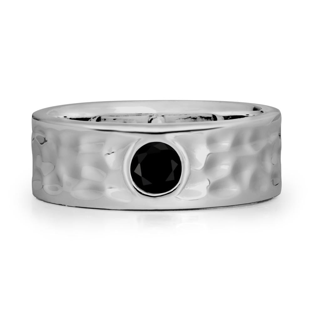 Men Wide Band Hammered Black Spinel Ring - LUO Jewelry #metal_platinum