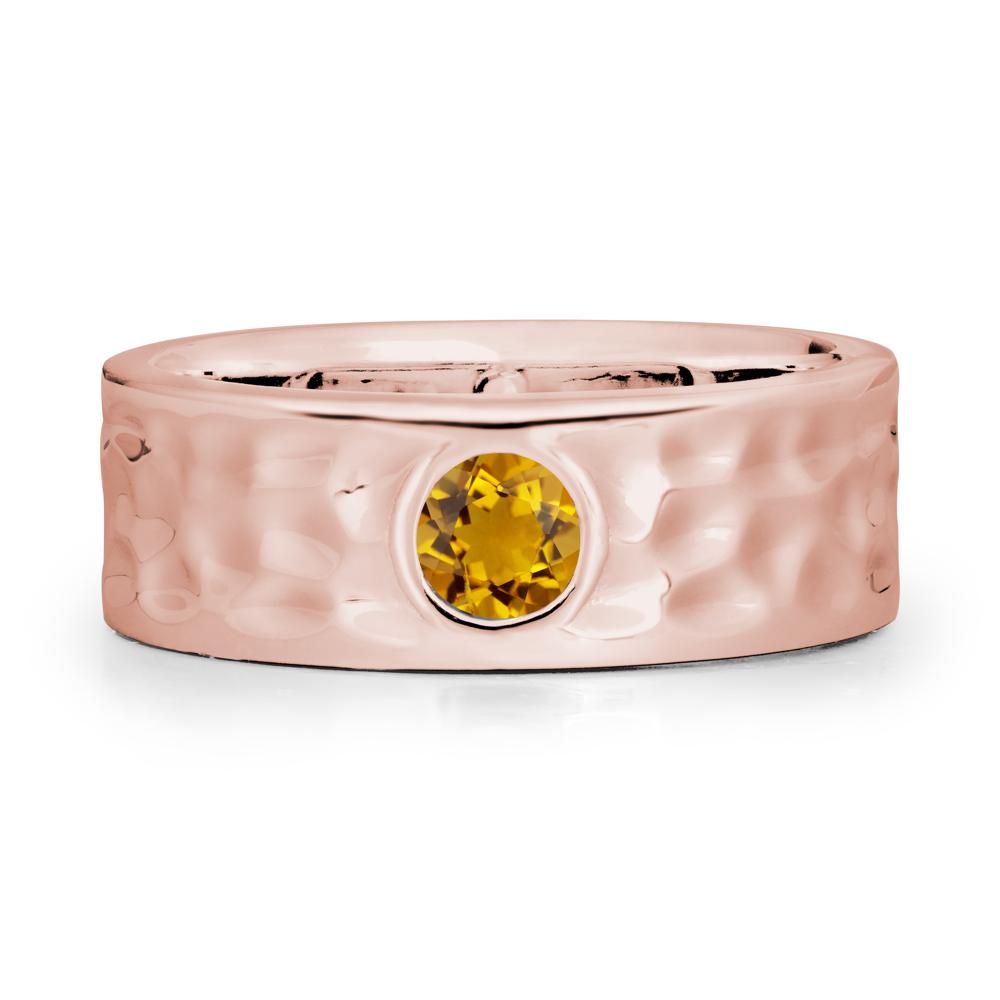 Hammered Wide Band Bezel Citrine Ring - LUO Jewelry #metal_18k rose gold