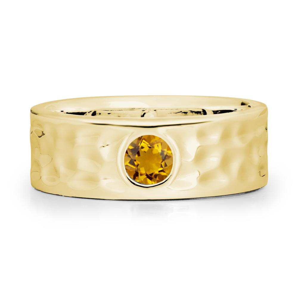 Hammered Wide Band Bezel Citrine Ring - LUO Jewelry #metal_18k yellow gold