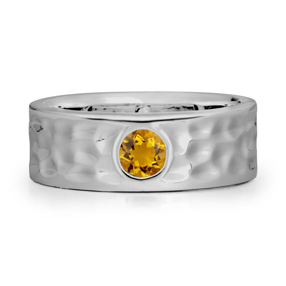 Hammered Wide Band Bezel Citrine Ring - LUO Jewelry #metal_platinum