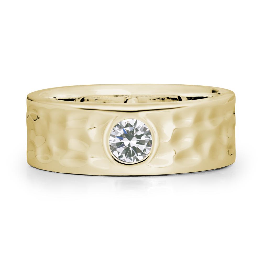 Rustic Hammered Wide Band Cubic Zirconia Ring - LUO Jewelry #metal_14k yellow gold