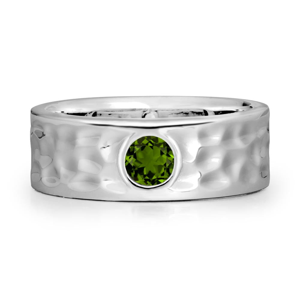 Men Wide Band Hammered Diopside Ring - LUO Jewelry #metal_14k white gold