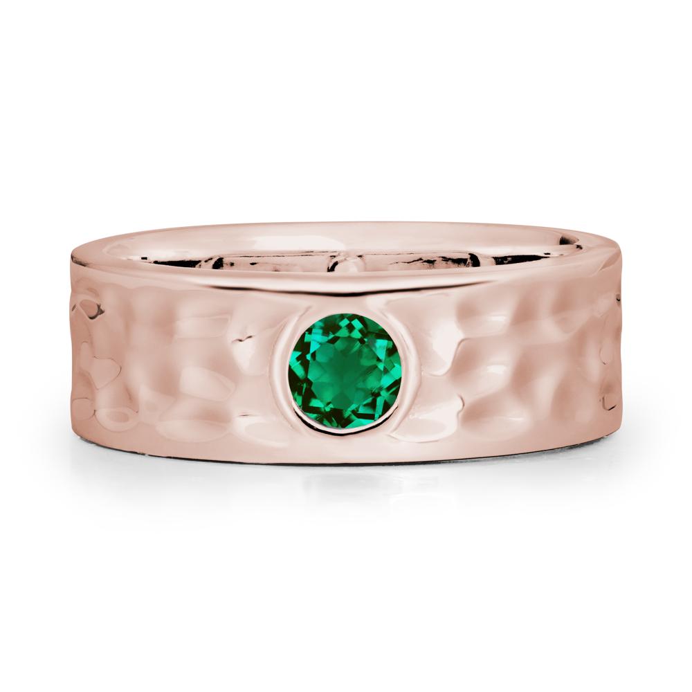 Hammered Wide Band Bezel Emerald Ring - LUO Jewelry #metal_14k rose gold