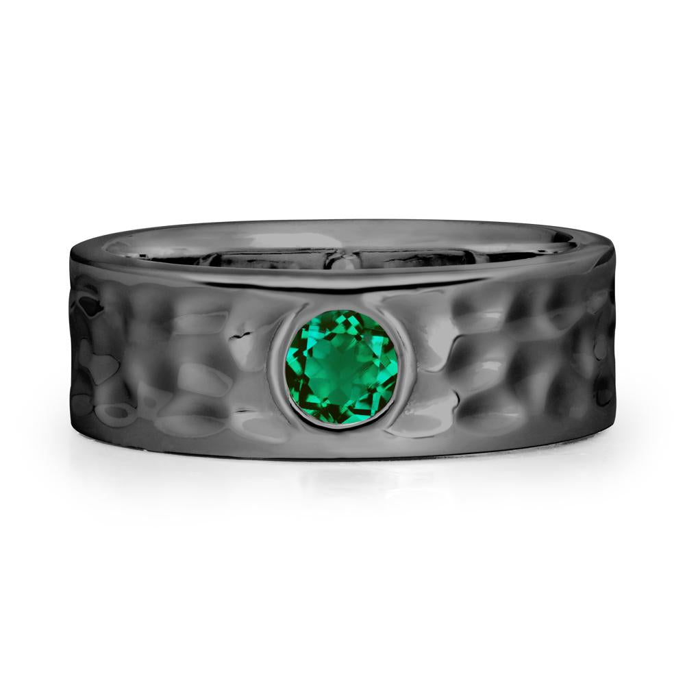 Hammered Wide Band Bezel Emerald Ring - LUO Jewelry #metal_black finish sterling silver