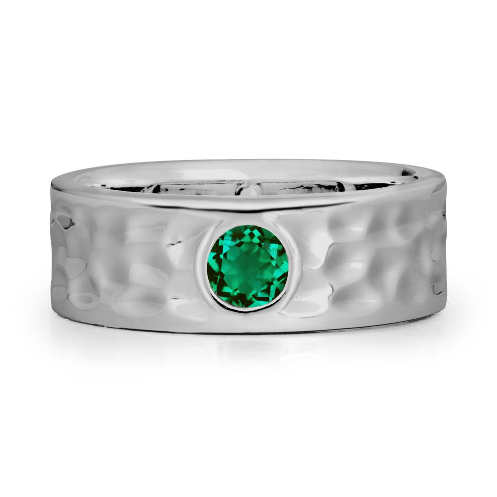Hammered Wide Band Bezel Emerald Ring - LUO Jewelry #metal_platinum
