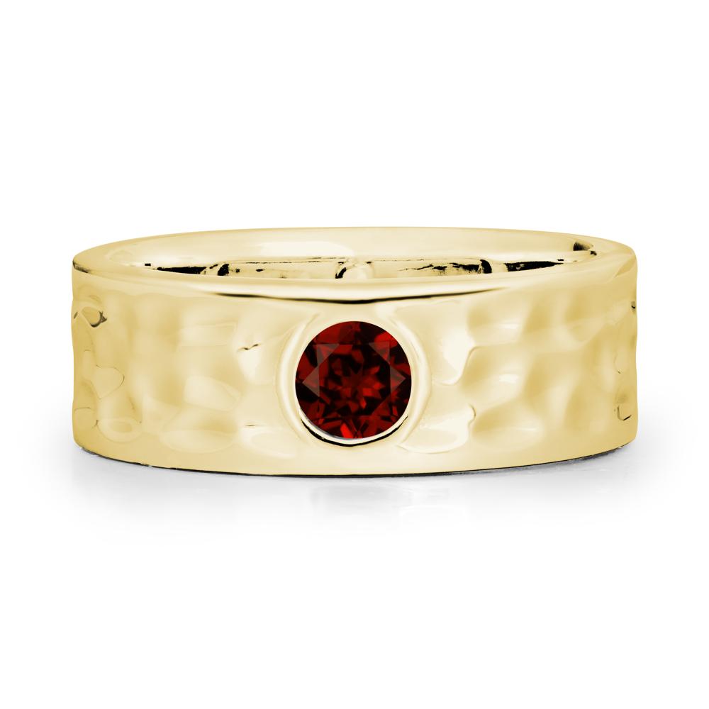 Rustic Hammered Wide Band Garnet Ring - LUO Jewelry #metal_18k yellow gold