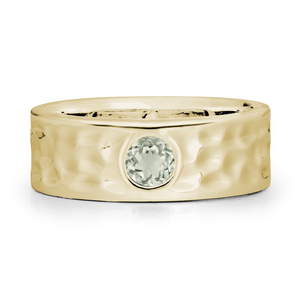 Round Green Amethyst Ring In Hammered Wide Band - LUO Jewelry #metal_14k yellow gold