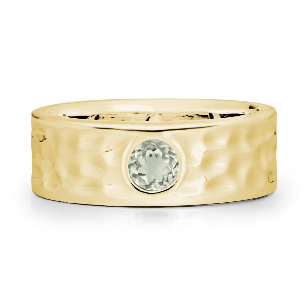 Round Green Amethyst Ring In Hammered Wide Band - LUO Jewelry #metal_18k yellow gold