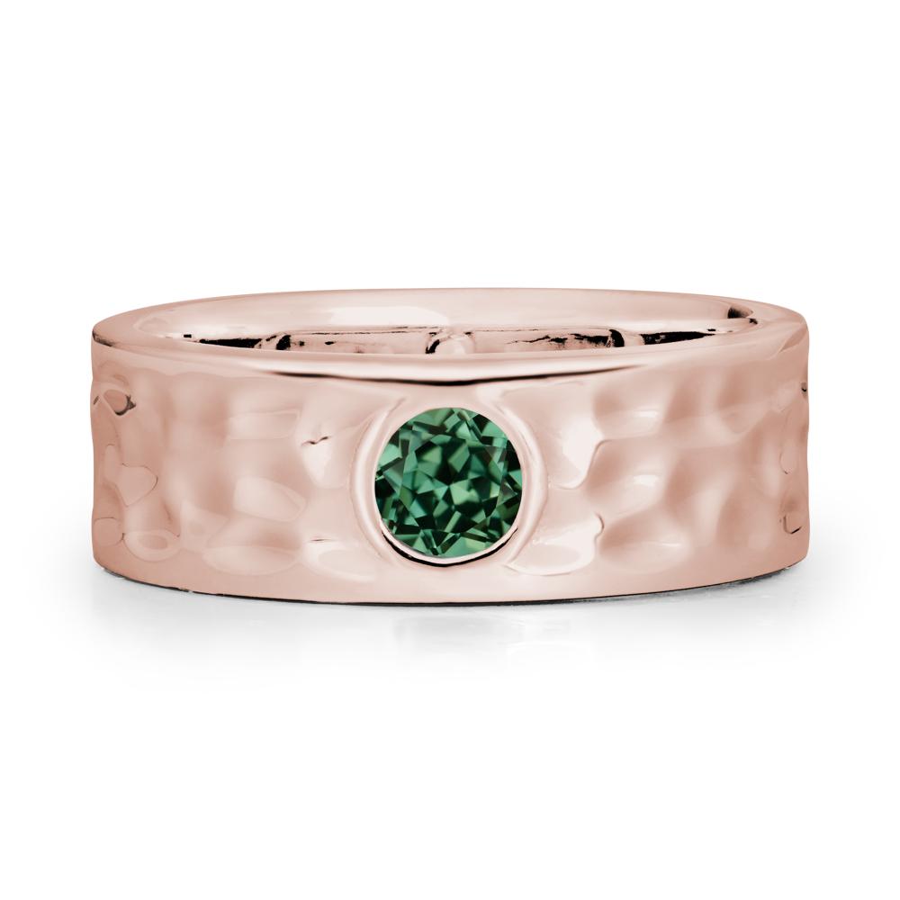 Men Wide Band Hammered Green Sapphire Ring - LUO Jewelry #metal_14k rose gold