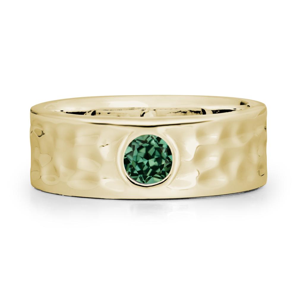 Men Wide Band Hammered Green Sapphire Ring - LUO Jewelry #metal_14k yellow gold