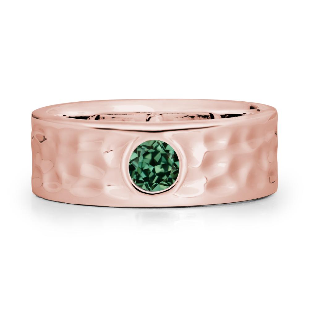 Men Wide Band Hammered Green Sapphire Ring - LUO Jewelry #metal_18k rose gold