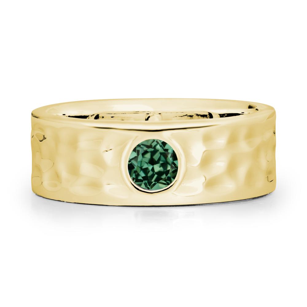 Men Wide Band Hammered Green Sapphire Ring - LUO Jewelry #metal_18k yellow gold