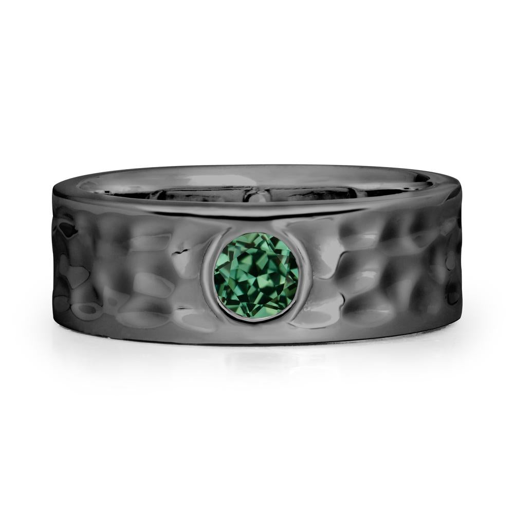 Men Wide Band Hammered Green Sapphire Ring - LUO Jewelry #metal_black finish sterling silver