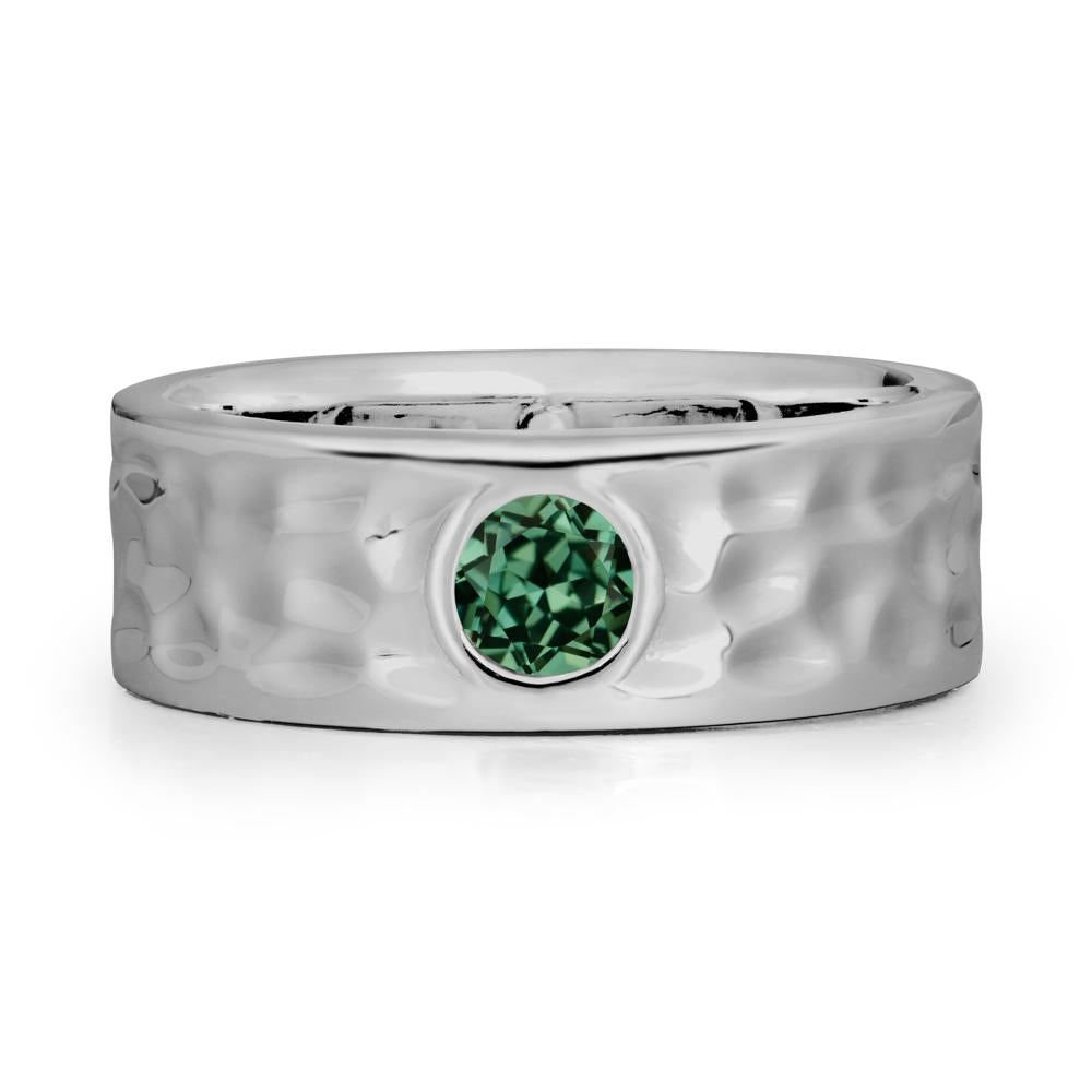 Men Wide Band Hammered Green Sapphire Ring - LUO Jewelry #metal_platinum