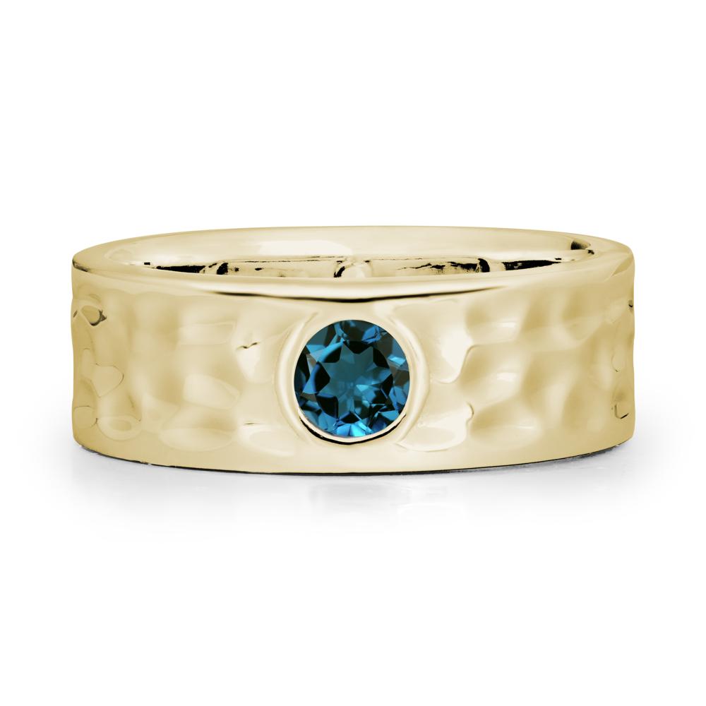 Rustic Hammered Wide Band London Blue Topaz Ring - LUO Jewelry #metal_14k yellow gold