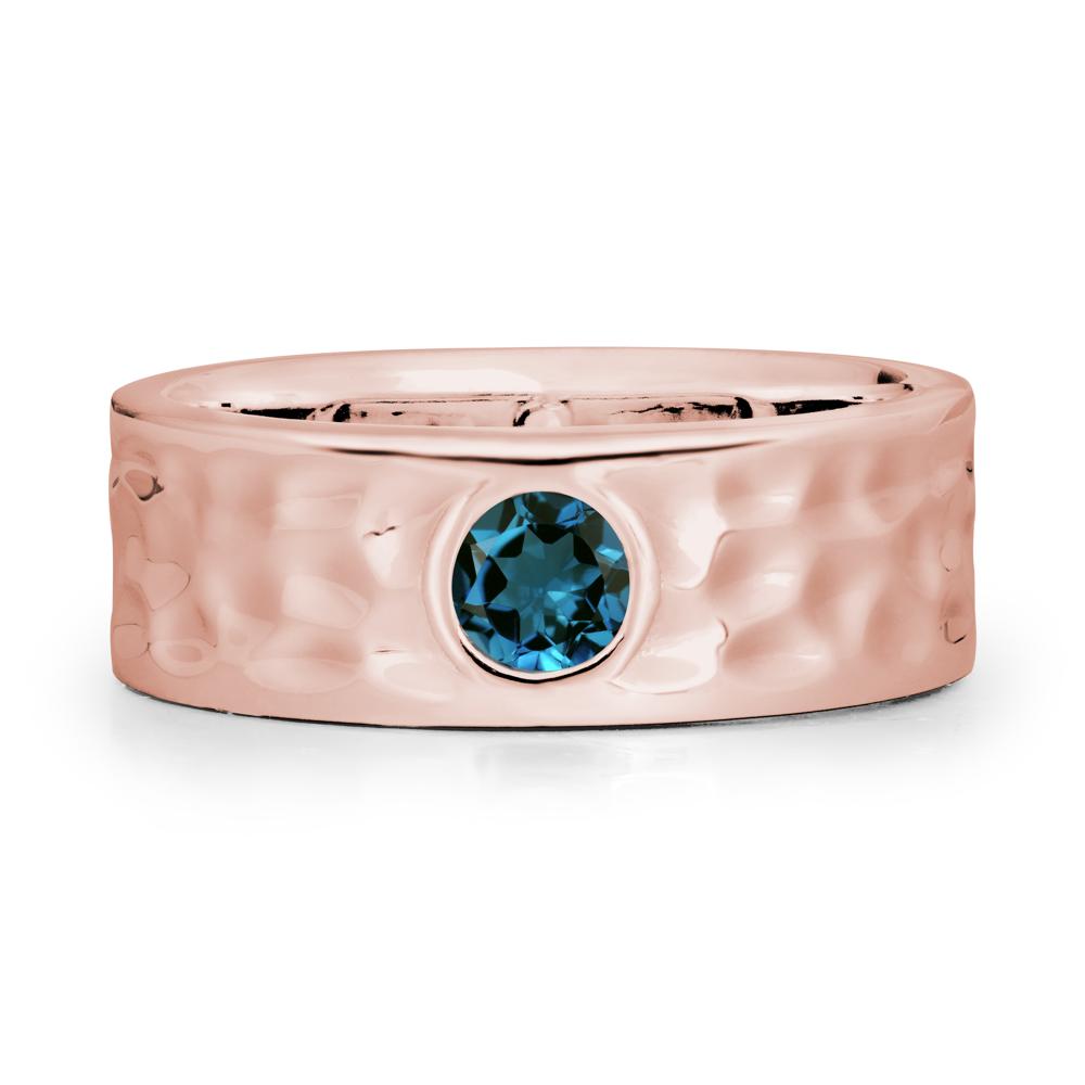 Rustic Hammered Wide Band London Blue Topaz Ring - LUO Jewelry #metal_18k rose gold