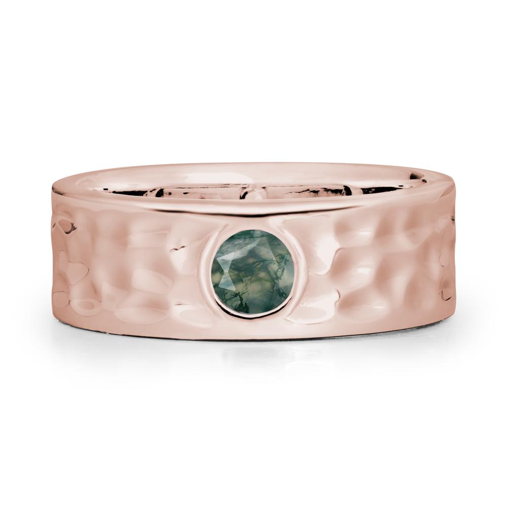 Round Moss Agate Ring In Hammered Wide Band - LUO Jewelry #metal_14k rose gold