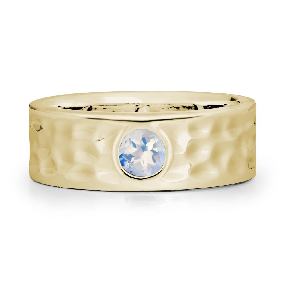 Men Wide Band Hammered Moonstone Ring - LUO Jewelry #metal_14k yellow gold