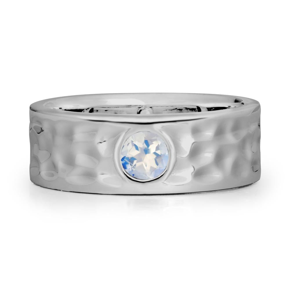Men Wide Band Hammered Moonstone Ring - LUO Jewelry #metal_platinum