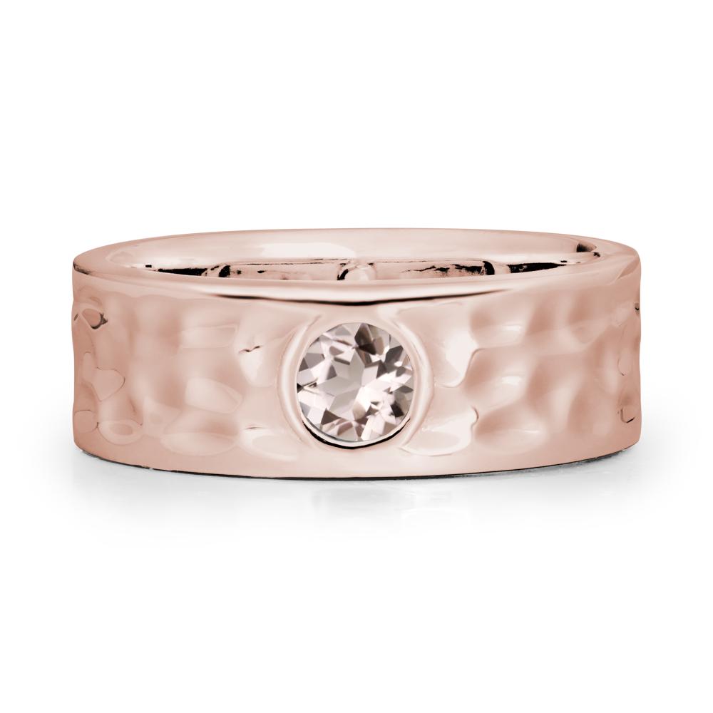 Hammered Wide Band Bezel Morganite Ring - LUO Jewelry #metal_14k rose gold
