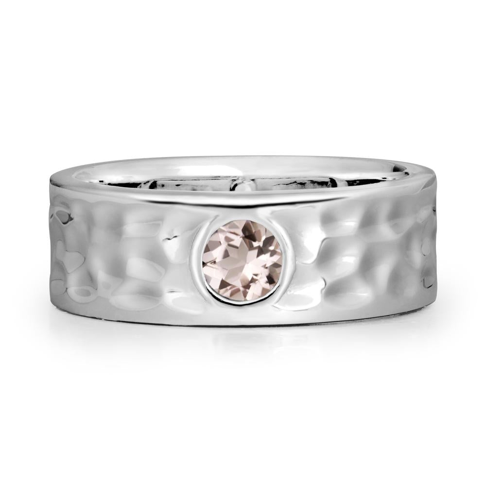 Hammered Wide Band Bezel Morganite Ring - LUO Jewelry #metal_14k white gold