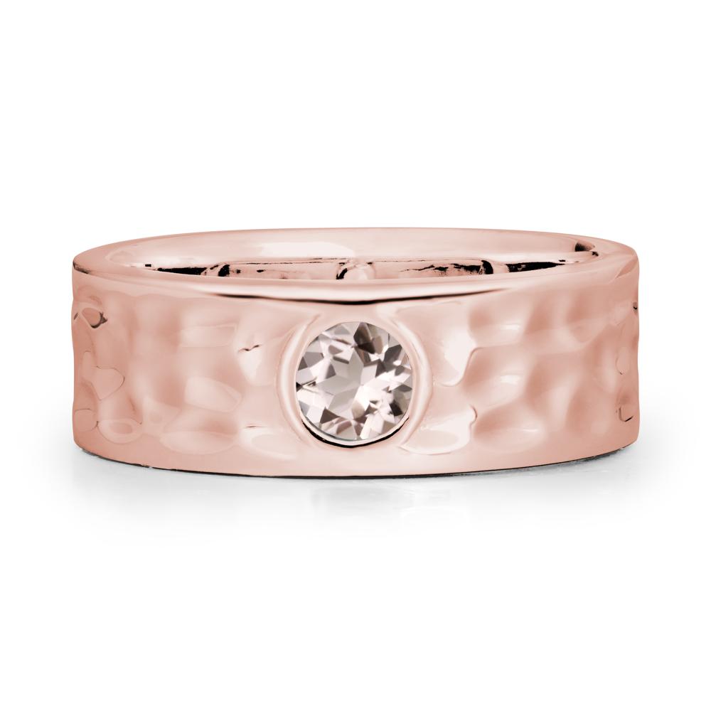 Hammered Wide Band Bezel Morganite Ring - LUO Jewelry #metal_18k rose gold