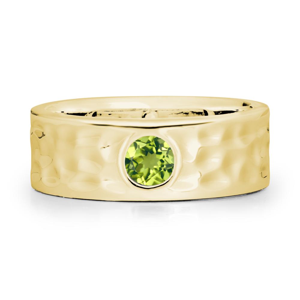 Round Peridot Ring In Hammered Wide Band - LUO Jewelry #metal_18k yellow gold