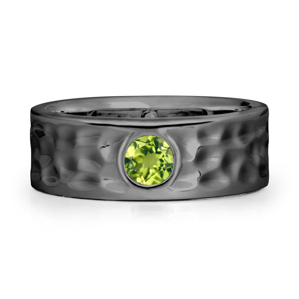 Round Peridot Ring In Hammered Wide Band - LUO Jewelry #metal_black finish sterling silver