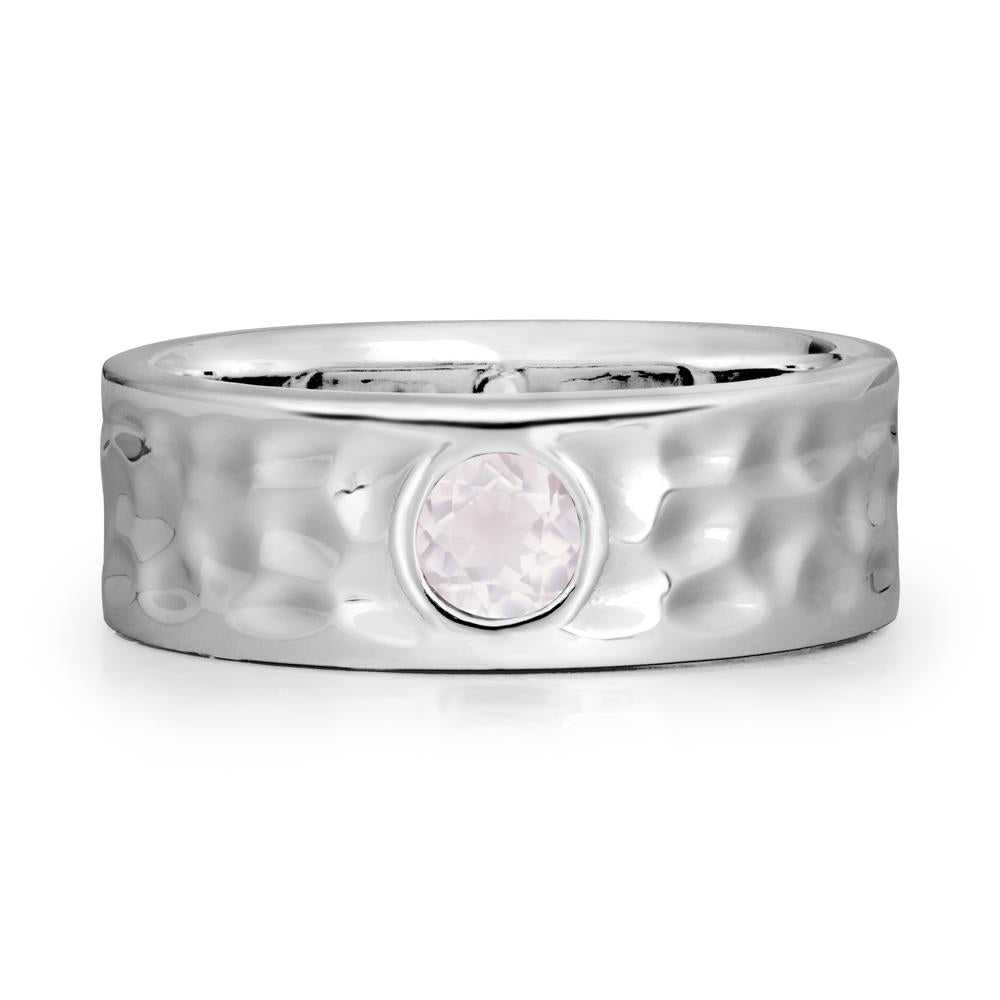 Men Wide Band Hammered Rose Quartz Ring - LUO Jewelry #metal_18k white gold