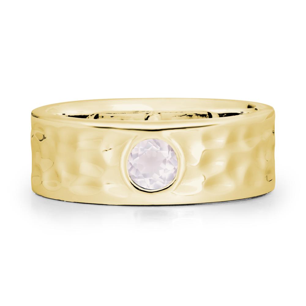 Men Wide Band Hammered Rose Quartz Ring - LUO Jewelry #metal_18k yellow gold