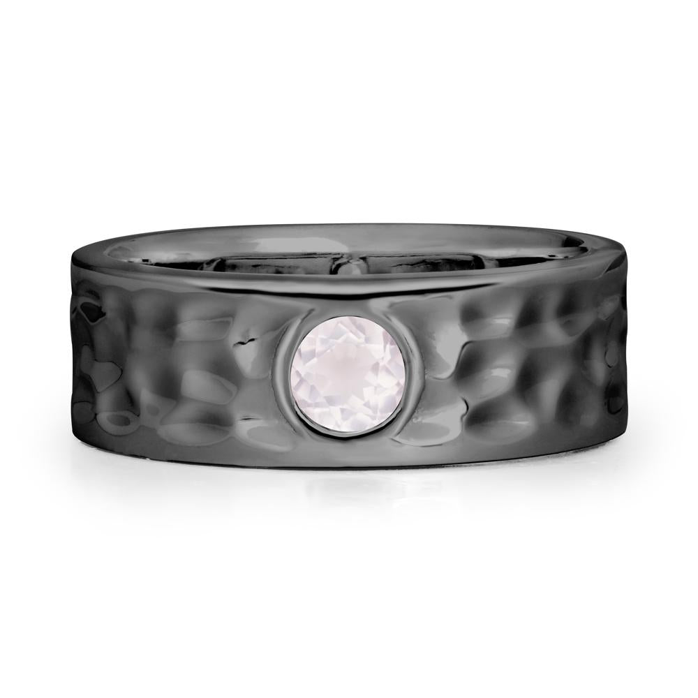 Men Wide Band Hammered Rose Quartz Ring - LUO Jewelry #metal_black finish sterling silver