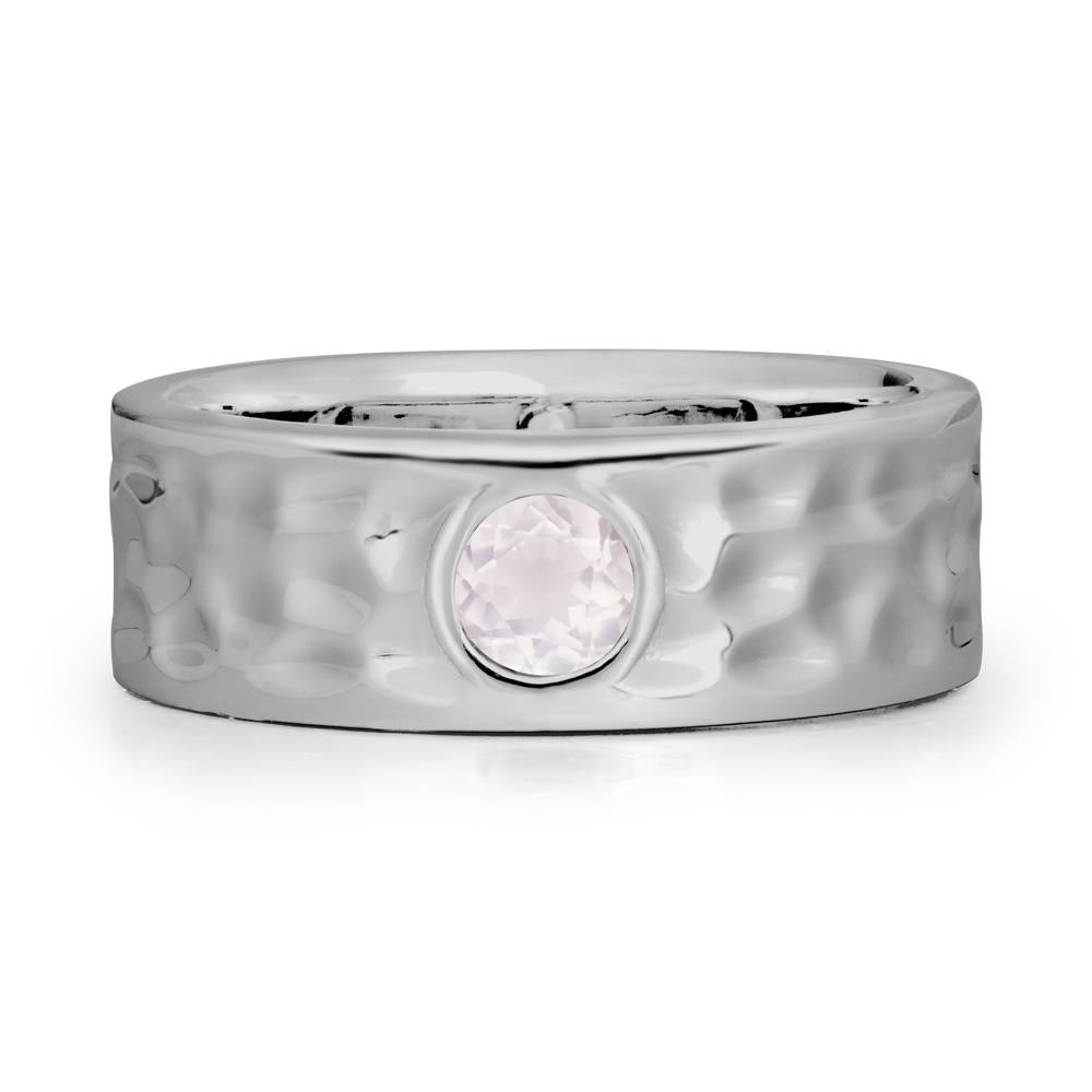 Men Wide Band Hammered Rose Quartz Ring - LUO Jewelry #metal_platinum