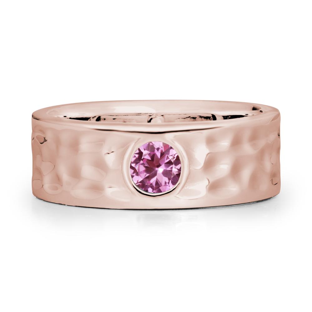 Hammered Wide Band Bezel Pink Sapphire Ring - LUO Jewelry #metal_14k rose gold