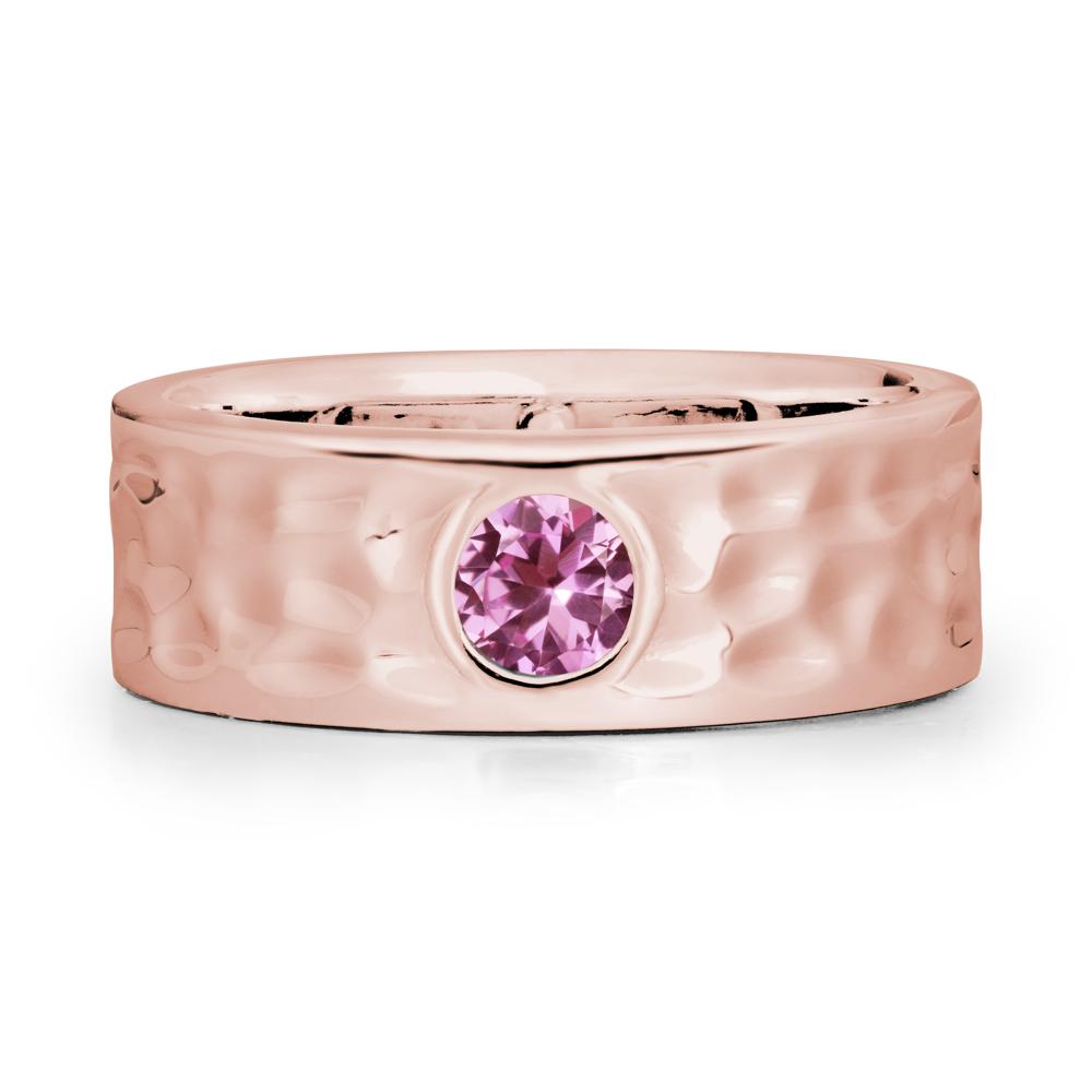 Hammered Wide Band Bezel Pink Sapphire Ring - LUO Jewelry #metal_18k rose gold
