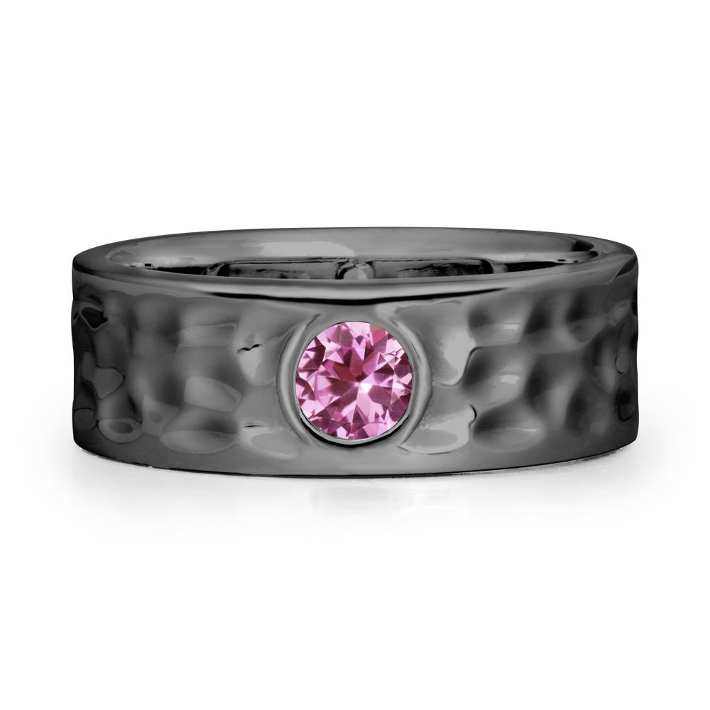 Hammered Wide Band Bezel Pink Sapphire Ring - LUO Jewelry #metal_black finish sterling silver