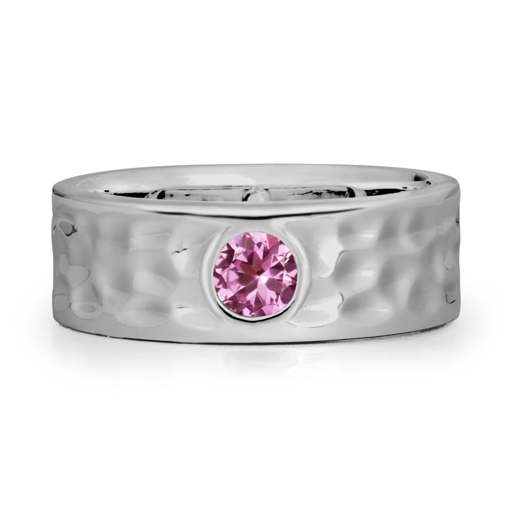 Hammered Wide Band Bezel Pink Sapphire Ring - LUO Jewelry #metal_platinum