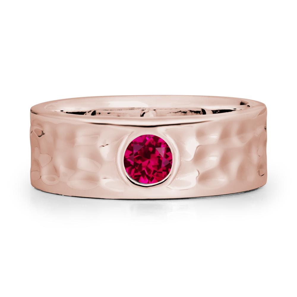 Rustic Hammered Wide Band Ruby Ring - LUO Jewelry #metal_14k rose gold