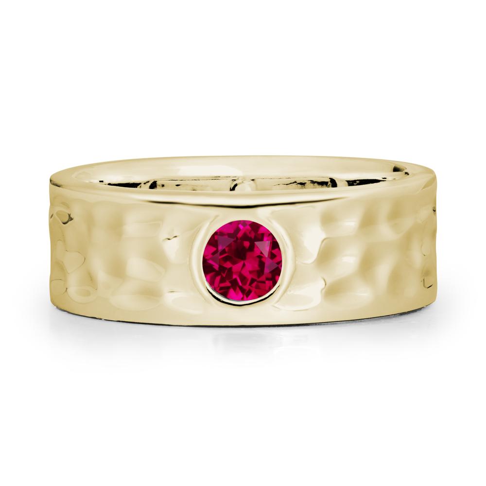 Rustic Hammered Wide Band Ruby Ring - LUO Jewelry #metal_14k yellow gold