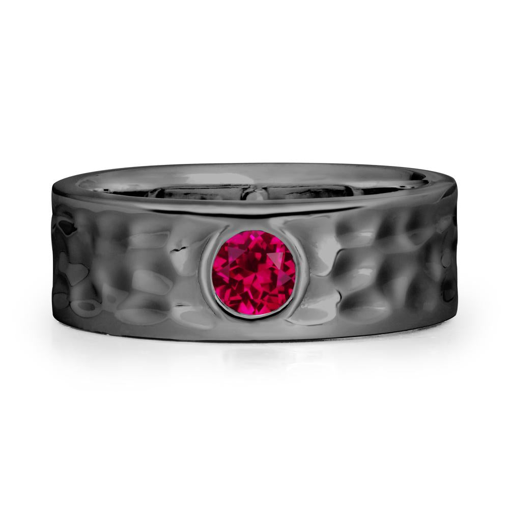 Rustic Hammered Wide Band Ruby Ring - LUO Jewelry #metal_black finish sterling silver