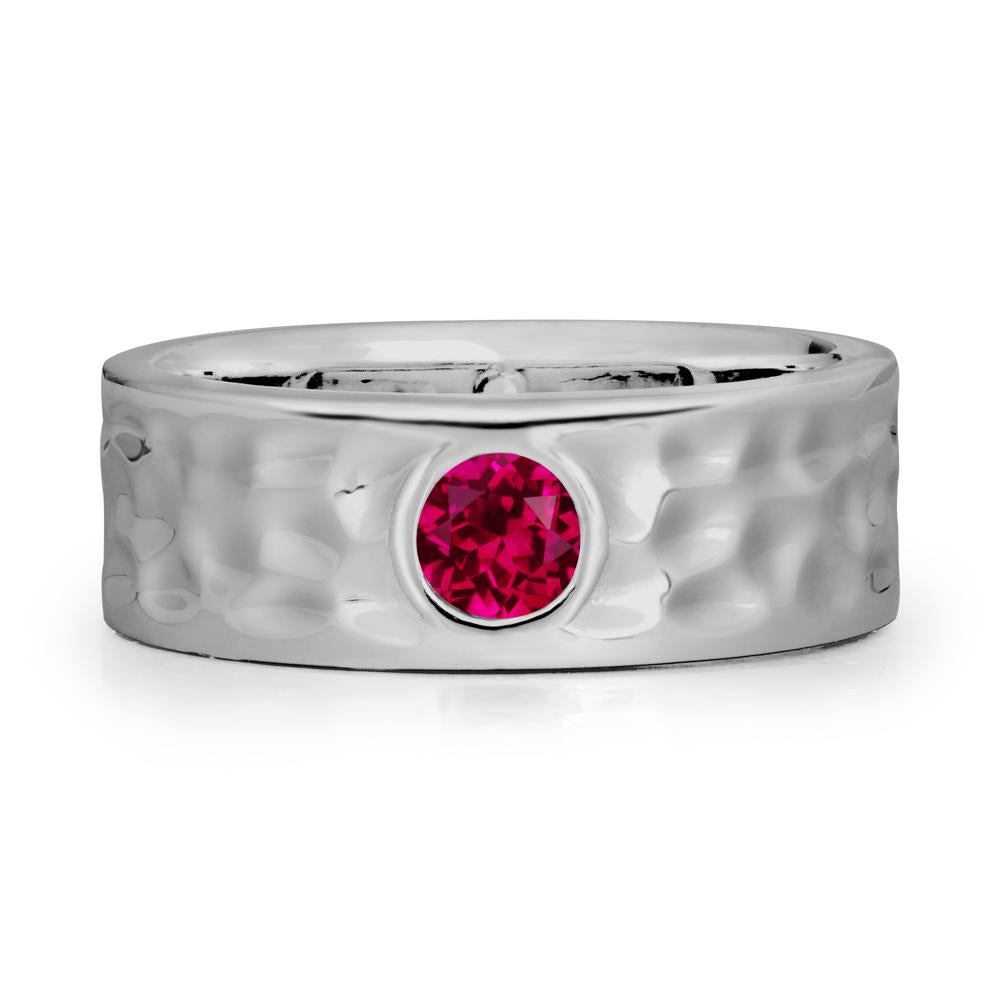 Rustic Hammered Wide Band Ruby Ring - LUO Jewelry #metal_platinum