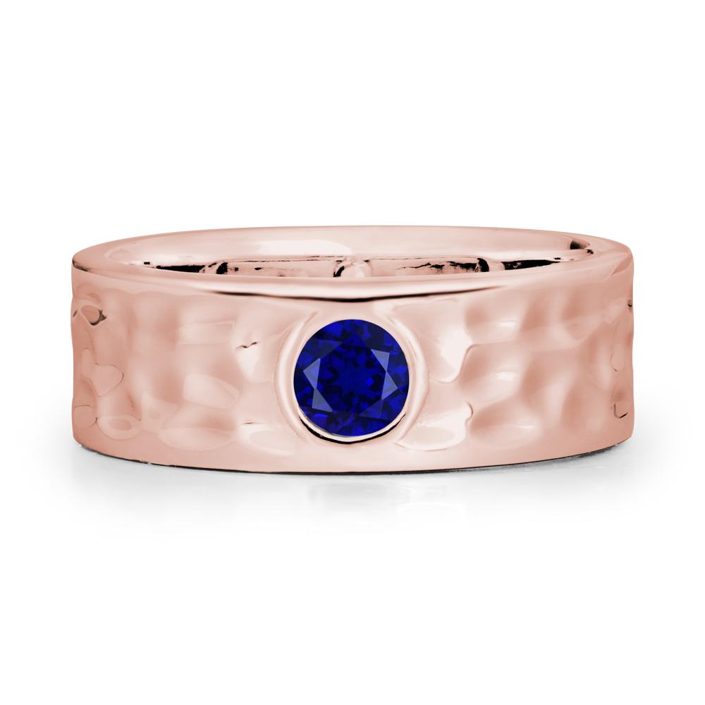 Round Sapphire Ring In Hammered Wide Band - LUO Jewelry #metal_18k rose gold
