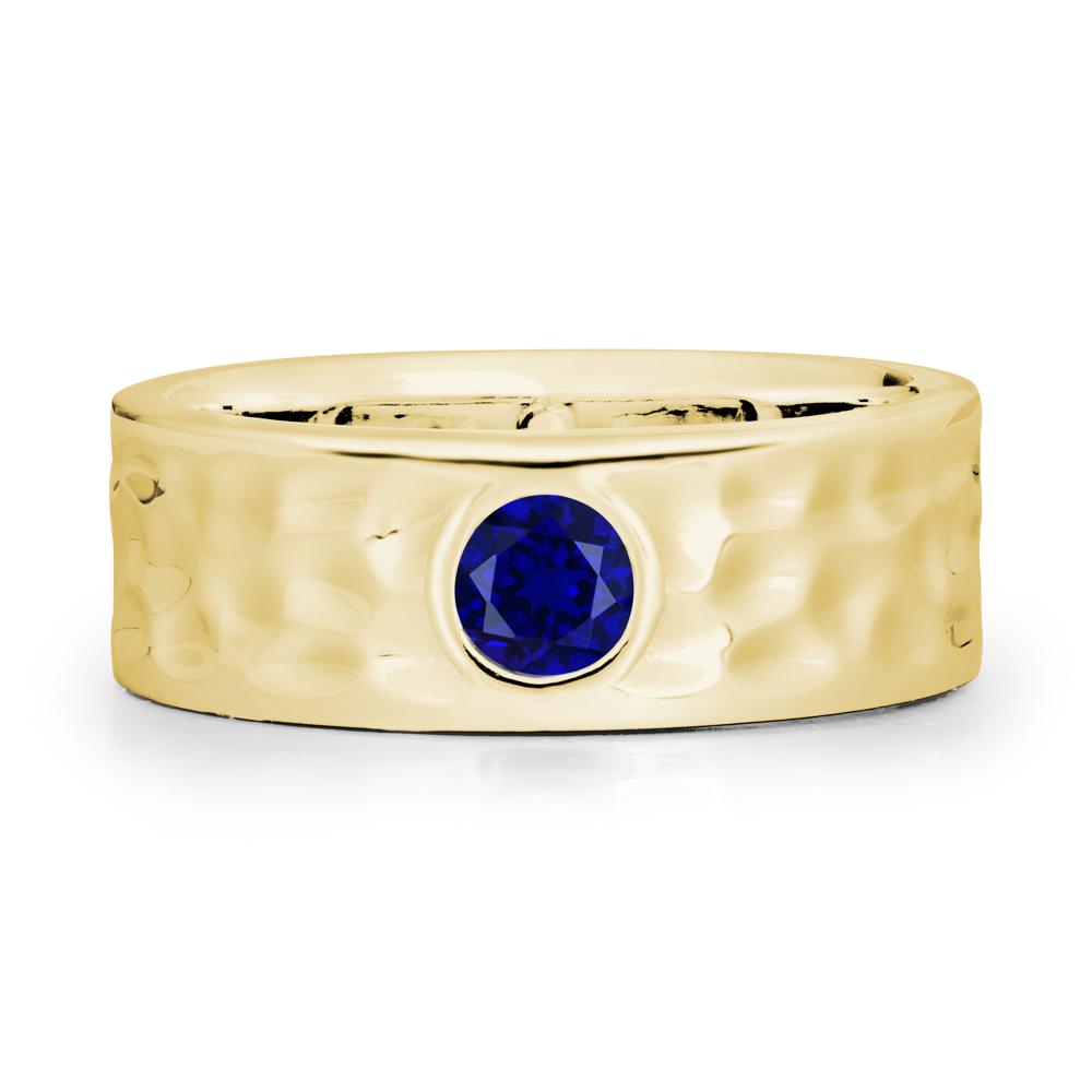 Round Sapphire Ring In Hammered Wide Band - LUO Jewelry #metal_18k yellow gold