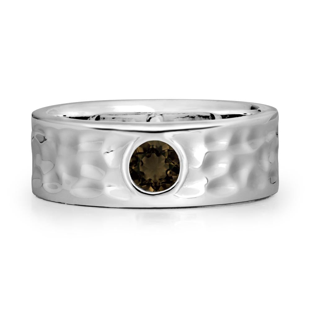 Men Wide Band Hammered Smoky Quartz Ring - LUO Jewelry #metal_14k white gold