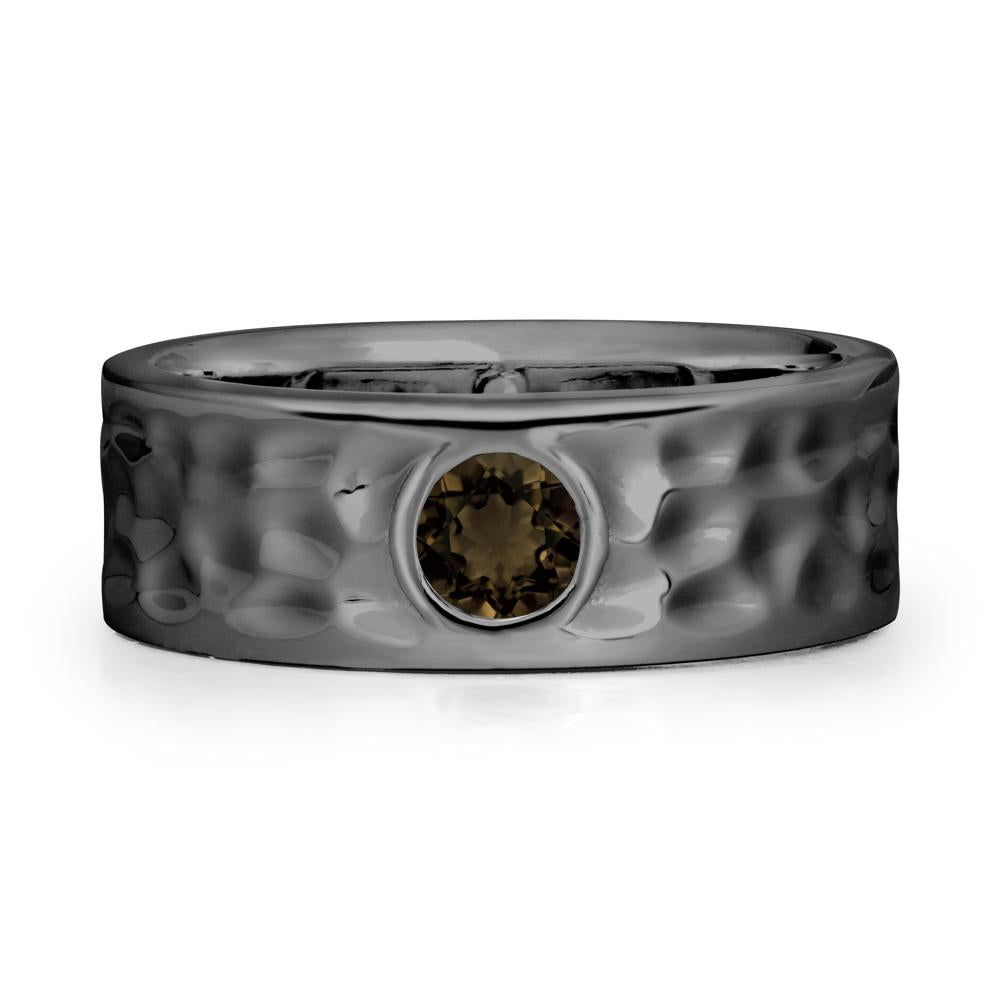 Men Wide Band Hammered Smoky Quartz Ring - LUO Jewelry #metal_black finish sterling silver