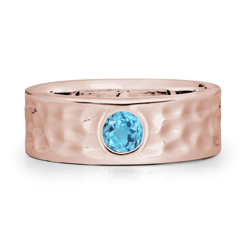 Hammered Wide Band Bezel Swiss Blue Topaz Ring - LUO Jewelry #metal_14k rose gold